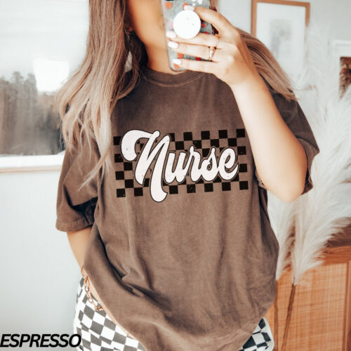 Retro Checkered Nurse RN New Graduation School Shirt image 0