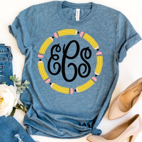 Monogram Pencil Teacher Kindergarten Field Trip Circle Shirt image 0