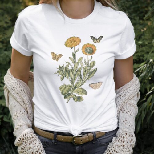 Dandelion Nature Butterflies Whimsical Botanical Gardening Shirt image 0