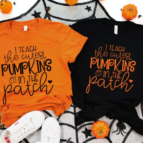 Fall Halloween I Teach The Cutest Pumpkins In The Patch Heart Shirt image 0