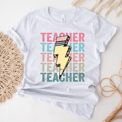 Pencil Lightning Bolt Teacher Cute First Grade Elementary Shirt image 0