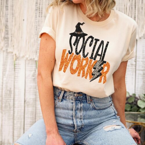 Vintage Social Worker Halloween School Spooky Counselor Fall Teacher Shirt image 0