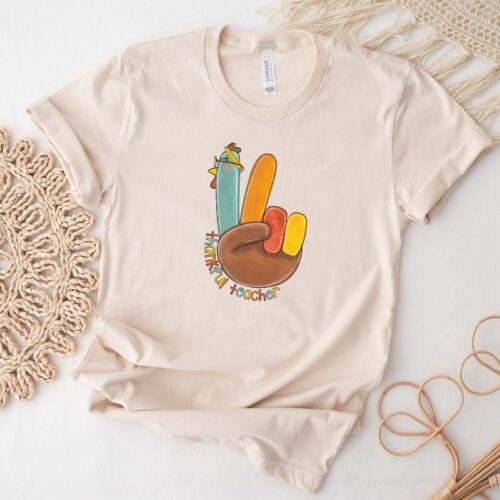 Thankful Teacher Turkey Cute School Appreciation Shirt image 0