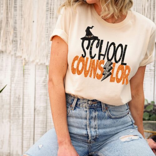 Halloween School Counselor Spooky Teacher Crew Psychologist Therapist Social Worker Shirt image 0