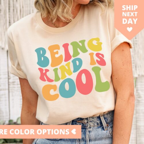 Retro Be Kind Cool Women Inspirational Teacher Mom Shirt image 0