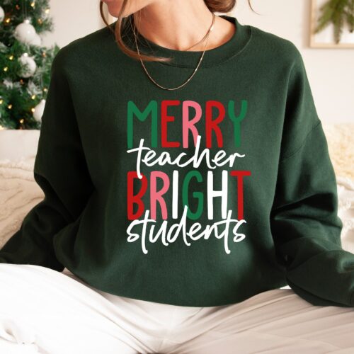 Merry Teacher Bright Student Christmas Vibes Sweatshirt image 0