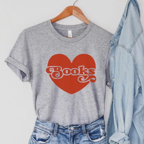 Retro Librarian Valentines Day Lovers Teacher Heart Shirt image 0