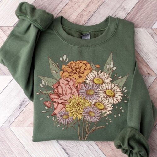 Custom Birth Flower Family Bouquet Month Personalized Mothers Day Plant Sweatshirt image 0