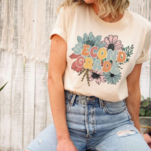 Retro Floral 2nd Grade Teacher Elementary School Squad Spring Break Shirt image 0