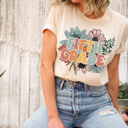 Retro Floral Fifth Grade Teacher Team Elementary School Spring Break Shirt image 0