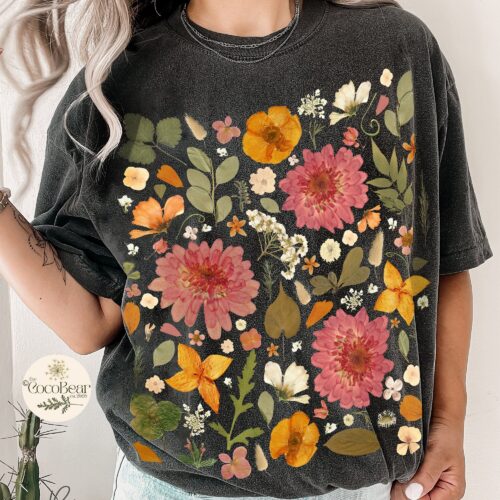 Vintage Botanical Pressed Flowers Pastel Floral Nature Garden Lover Shirt image 0