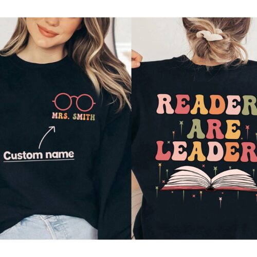 Teacher Readers Are Leaders Custom Name Cute Librarian Appreciation Book Lovers Shirt image 0