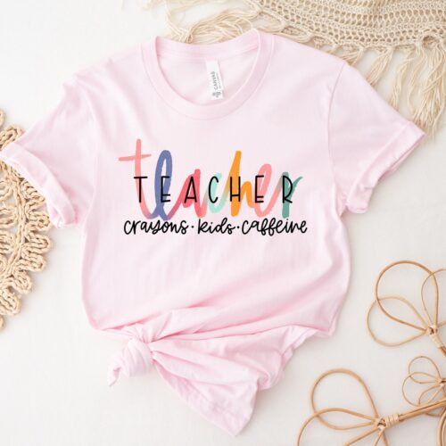 Teacher Crayons Kids Caffeine PreK Appreciation Shirt image 0