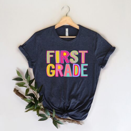 Hello First Grade Back To School Rainbow Teacher Cute Shirt image 0