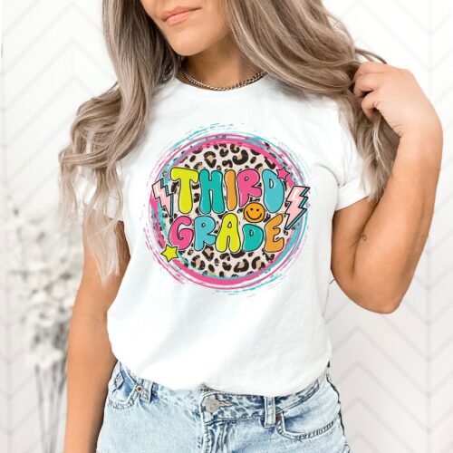 Hello Third Grade Teacher Back to School Leopard Shirt image 0