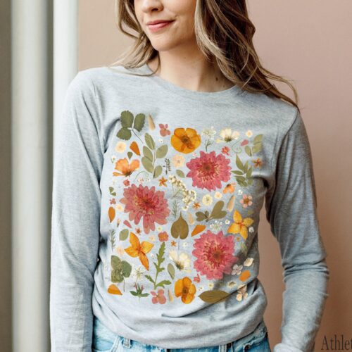 Vintage Pressed Flower Botanical Nature Pastel Floral Garden Lover Shirt image 0