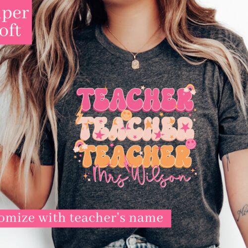 Retro Teacher Name Custom Appreciation Elementary Shirt image 0