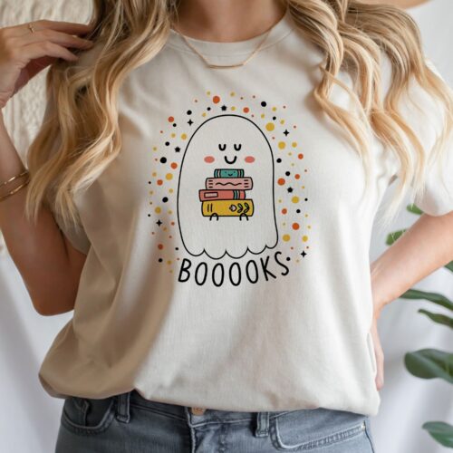 Booooks Halloween Reading Ghost Teacher Librarian Party Shirt image 0