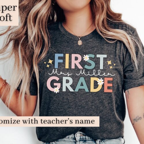 Personalized Teacher's Name First Grade Back to School Shirt image 0