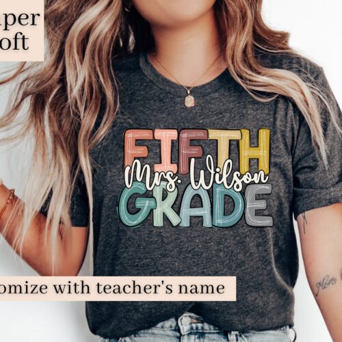 Retro Fifth Grade Teacher Custom Name Crew Appreciation Shirt image 0