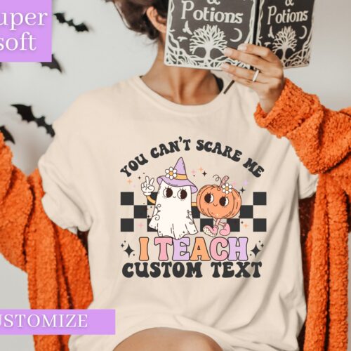 Retro Custom Halloween Spooky You Can't Scare Me I Teach Team Shirt image 0