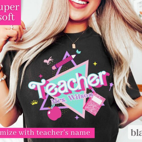 Retro Teacher Pink Trendy Back To School Appreciation Shirt image 0