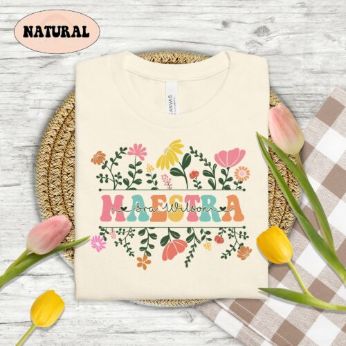 Teacher Bilingual Personalized Maestra Flower Spanish Shirt image 0