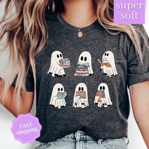 Ghost Reading Teacher Halloween Librarian Lover Bookish Shirt image 0