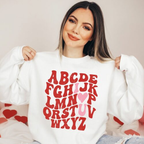 ABCs I Love You Teacher Valentine's Day Cute Women Sweatshirt image 0