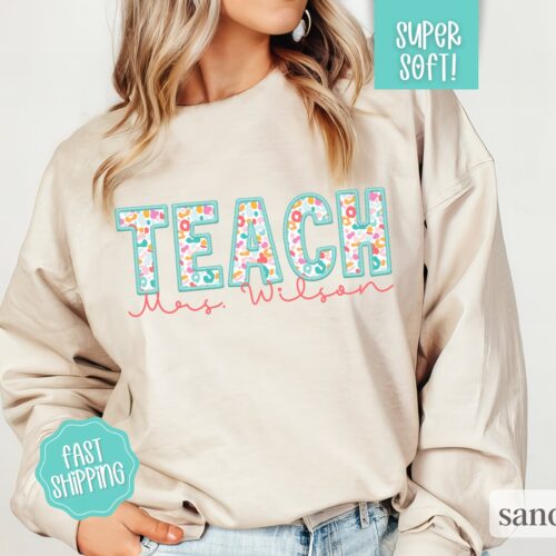 Personalized Teacher Name Appreciation Flower Floral Sweatshirt image 0