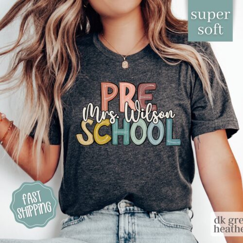 Preschool Teacher Custom Name Cute Personalized Shirt image 0