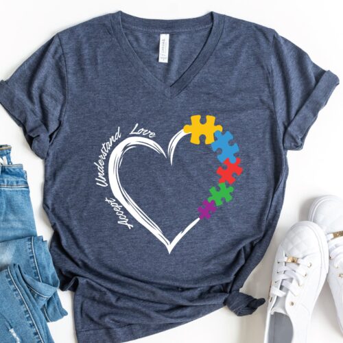 Autism Accept Understand Love Awareness Puzzle Piece Teacher Shirt image 0