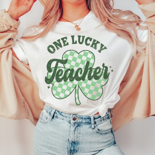 Retro St Patricks Day Teacher Preschool Lucky Shirt image 0