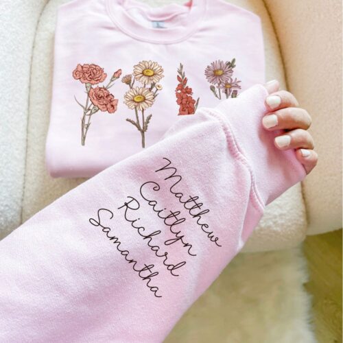 Personalize Mothers Day Custom Birth Month Flower Floral Plant Mama Sweatshirt image 0