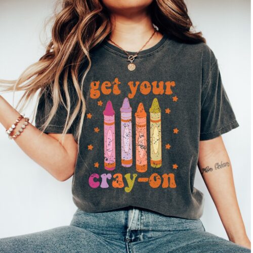 Retro Get Your Cray-On Teacher Preschool Funny Shirt image 0