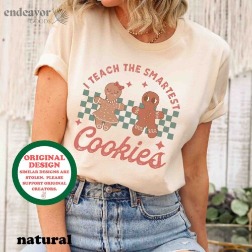 Retro Teacher Christmas Team Party Smartest Cookies Shirt image 0