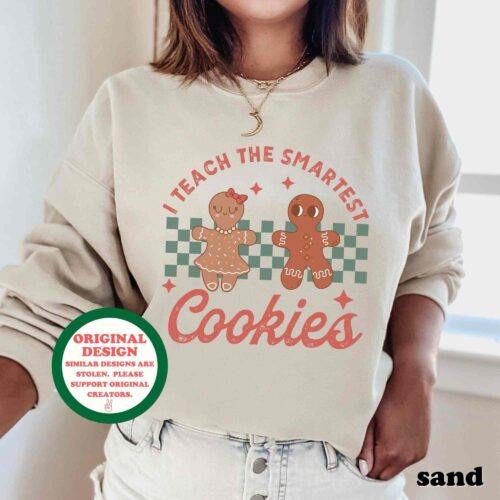 Retro Christmas Sweater Teaching Smartest Cookies Team Party Sweatshirt image 0