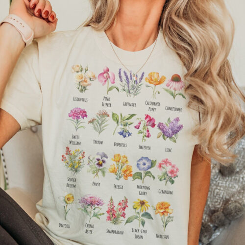 Vintage Floral Cottage Core Nature Botanical Gardening Flower Identification Shirt image 0