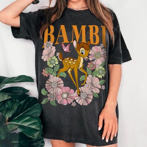 Vintage Bambi Spring Floral Flower Garden Funny Family Trip Shirt image 0