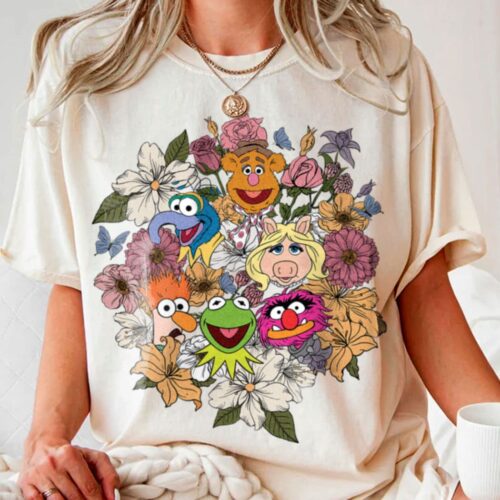 Vintage The Muppets Team Spring Floral Flower Garden Funny Family Trip Boys Shirt image 0